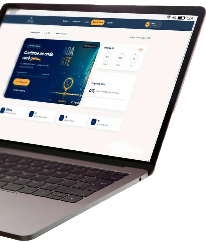 Área de aprendizagem da Real Academy apresentada em um computador portátil